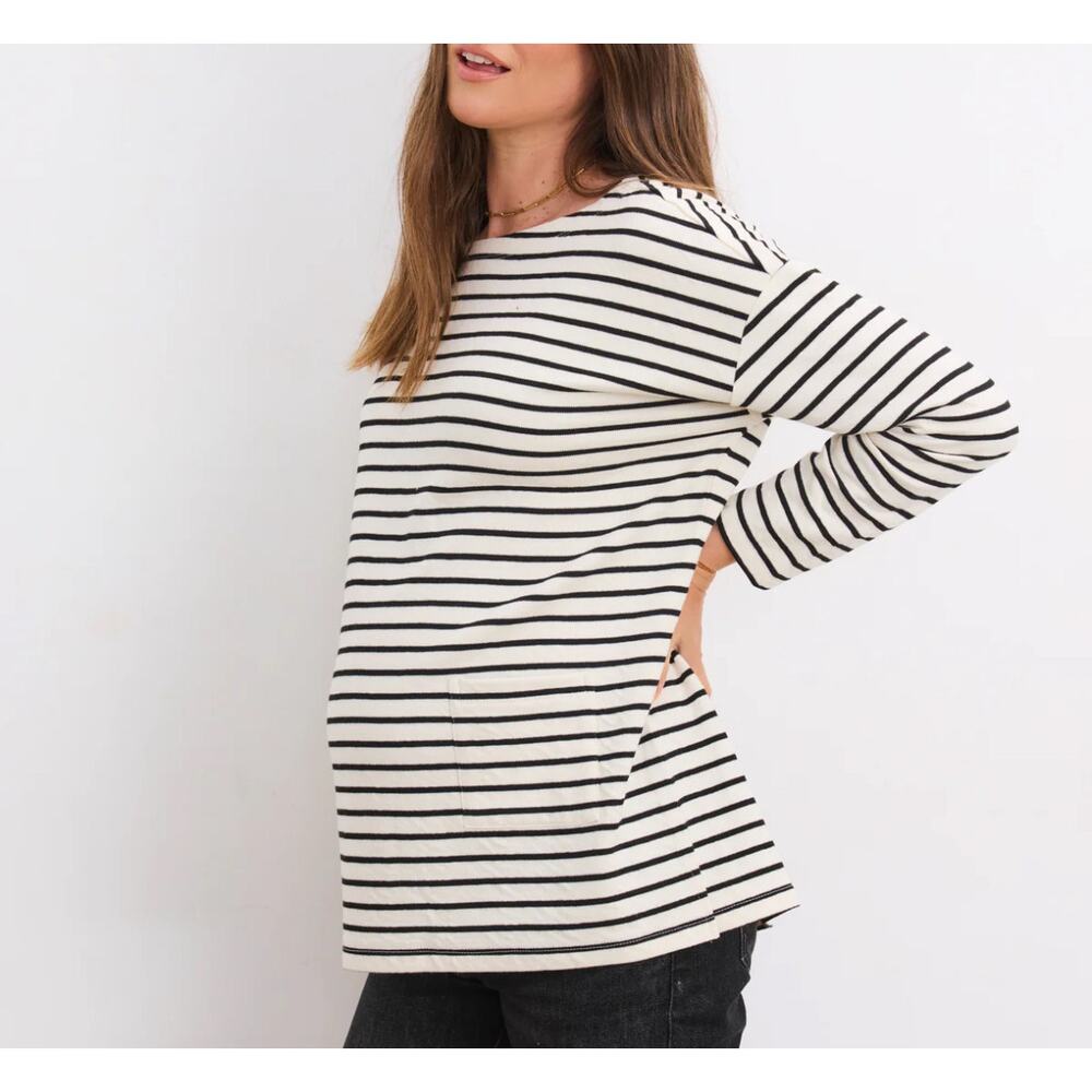 Hatch Bateau Striped Pocket Front Long Sleeve Top 0